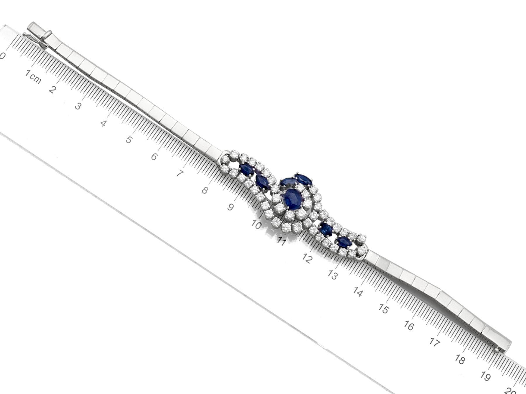 1970s, Vintage 3.32 Carat Sapphire 4.35 Carat Diamond White Gold Bracelet For Sale 1