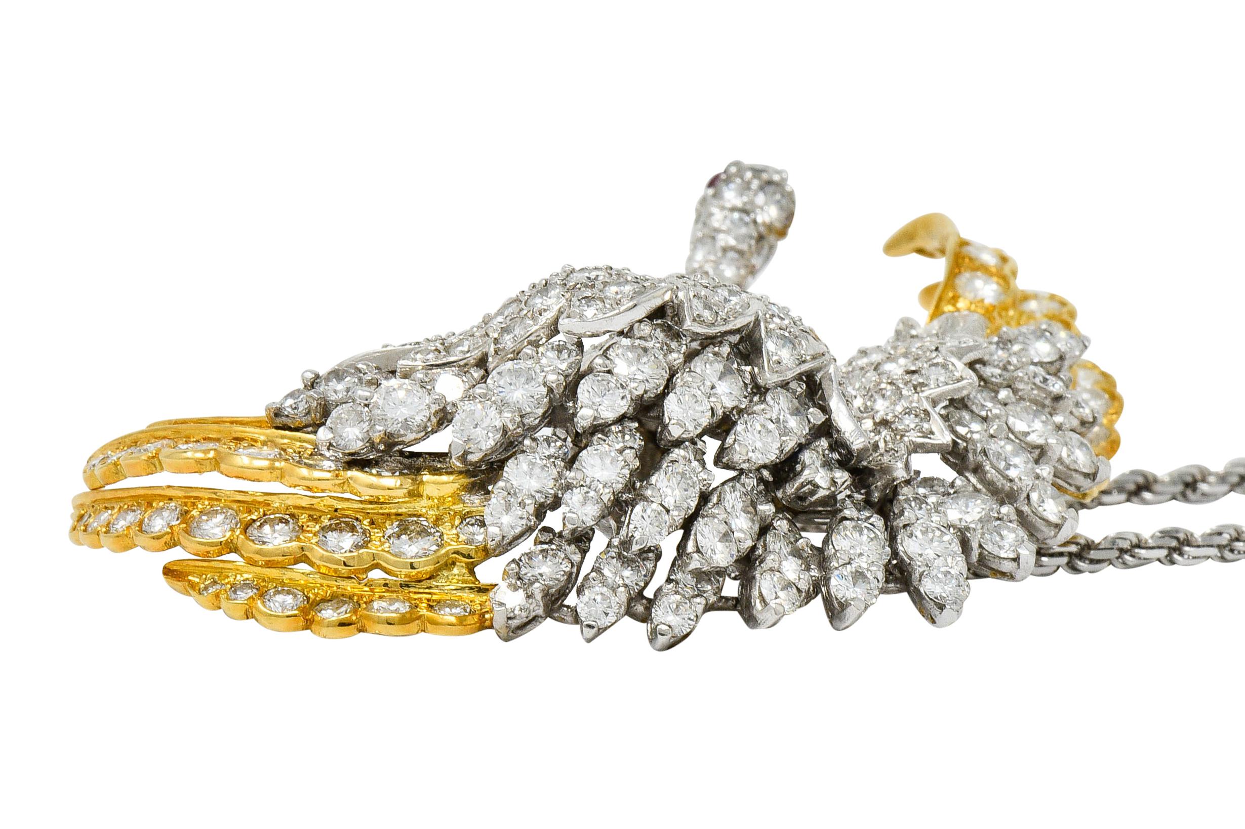 1970s Vintage 8.50 Carat Diamond Platinum 18 Karat Gold Swan Pendant Necklace 5