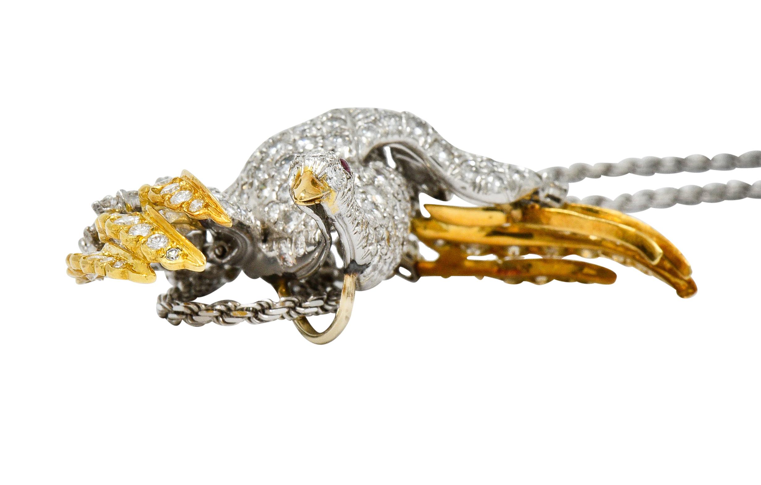1970s Vintage 8.50 Carat Diamond Platinum 18 Karat Gold Swan Pendant Necklace 7