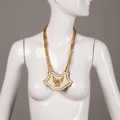 1970s Vintage Accessocraft Enamel Gold Eagle Breast Plate Statement Necklace