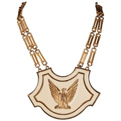 1970s Vintage Accessocraft Enamel Gold Eagle Breast Plate Statement Necklace