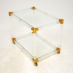 1970's Vintage Acrylic, Brass & Glass Drinks Trolley