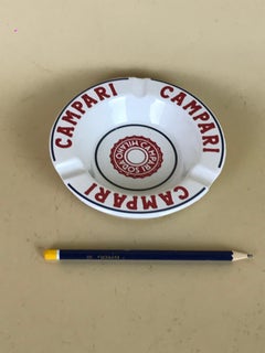 1970s Vintage Advertising Campari Soda Milano Ashtray in White and Red Ceramic