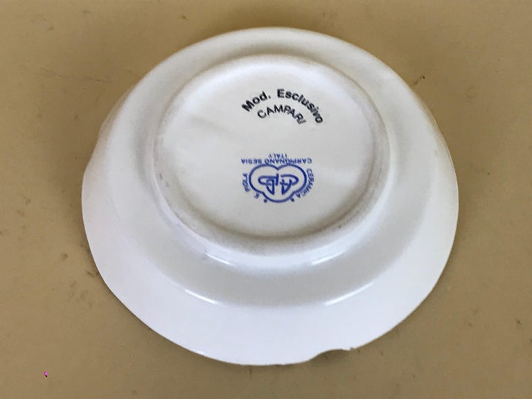 Late 20th Century 1970s Vintage Advertising Campari Soda Milano Ashtray in White and Red Ceramic For Sale
