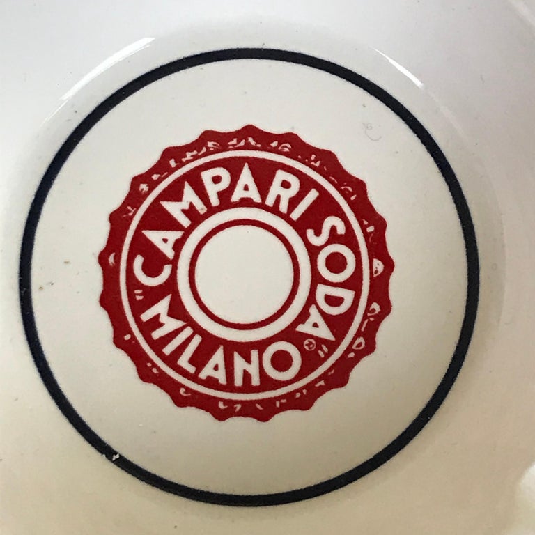 1970s Vintage Advertising Campari Soda Milano Ashtray in White and Red Ceramic For Sale 2