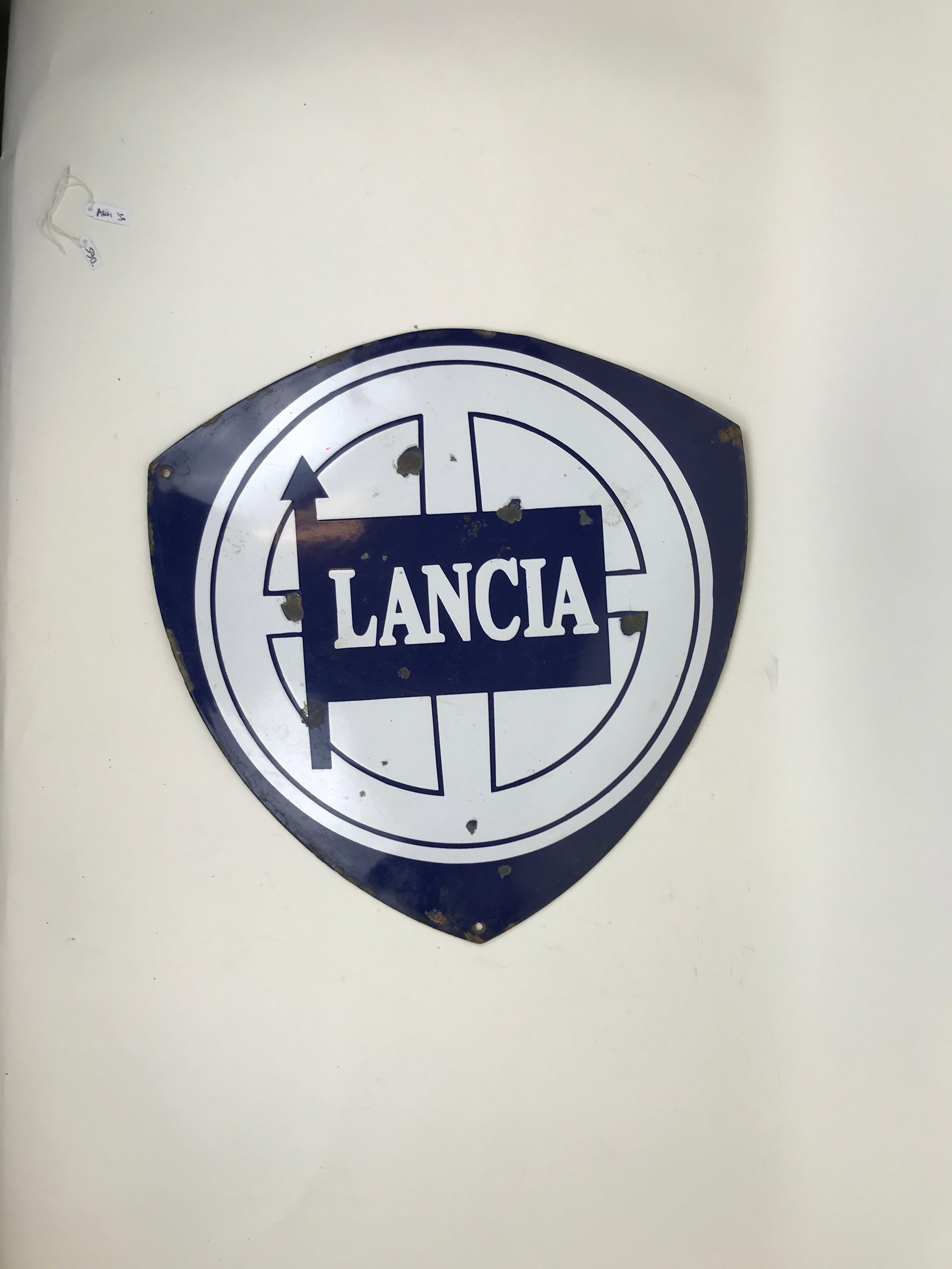 1970s Vintage Advertising Enameled Metal Lancia Sign Made in Italy For Sale 3
