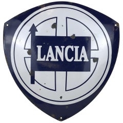 1970s Vintage Advertising Enameled Metal Lancia Sign Made in Italy