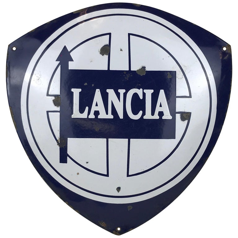 1970s Vintage Advertising Enameled Metal Lancia Sign Made in Italy For Sale