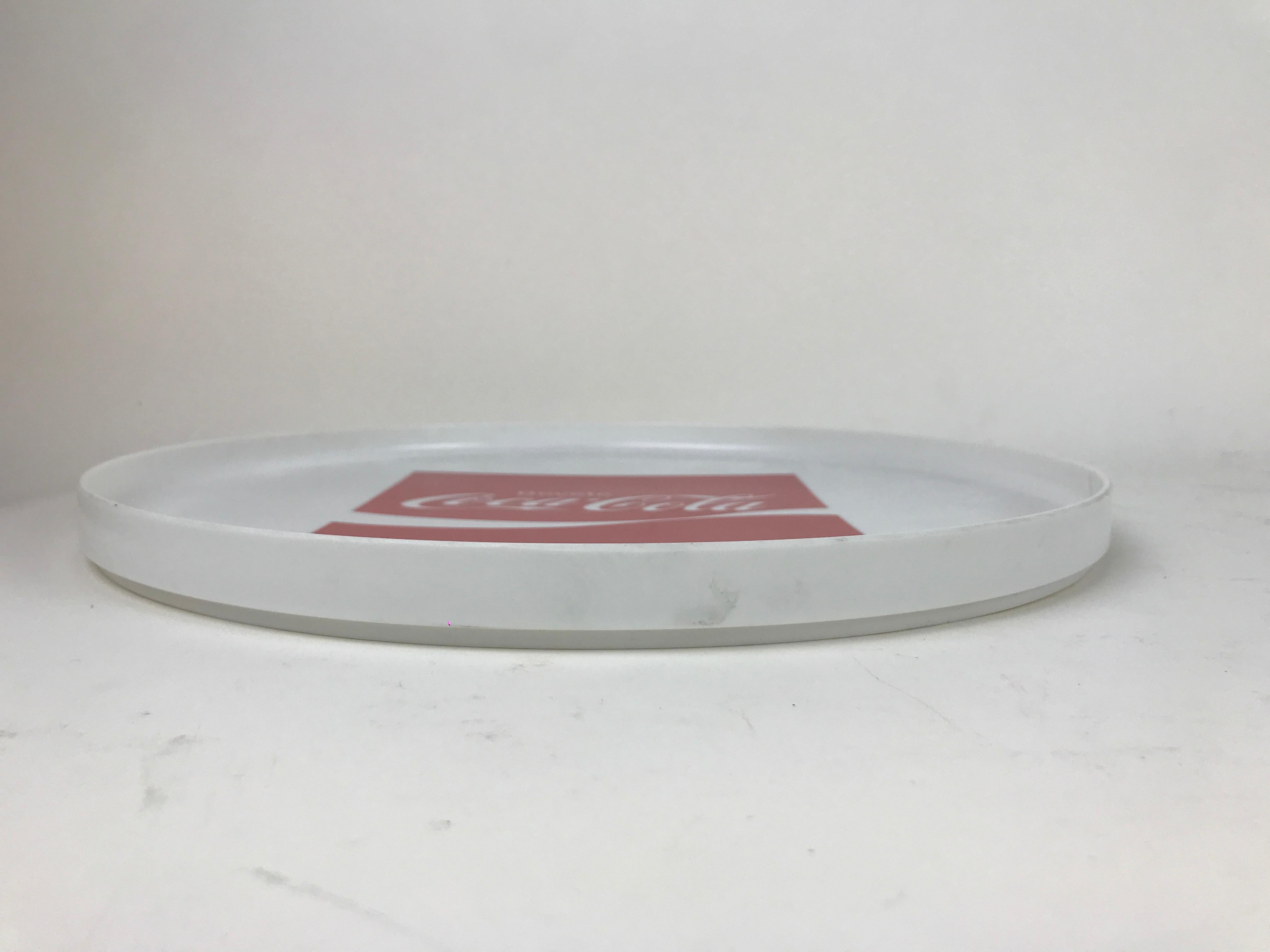 Italian 1970s Vintage Advertising Round Plastic Bar Tray Drink Coca-Cola Made in Italy For Sale