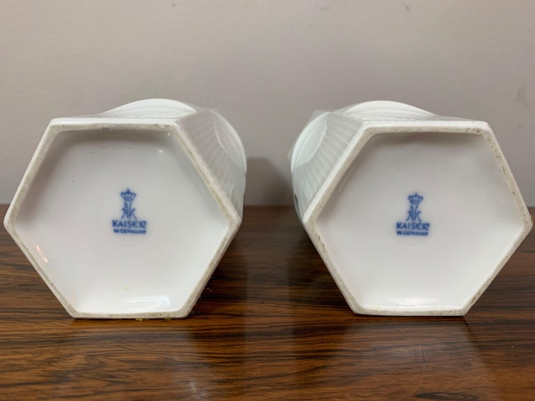 1970s Vintage AK Kaiser West Germany Hexagonal White Gloss Op Art Vase at 1stDibs