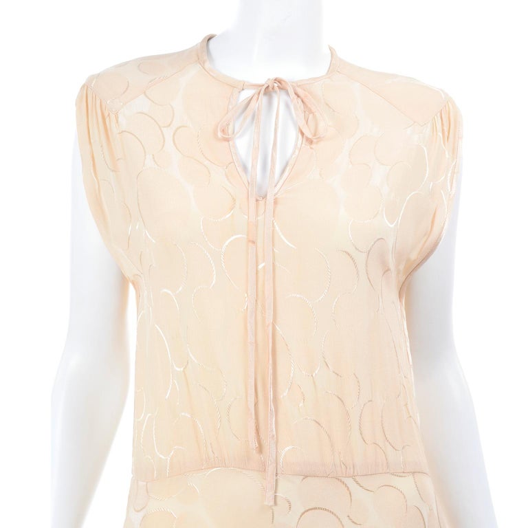 1970s Vintage Albert Nipon Cream Silk Tonal Circle Print Dress W V ...