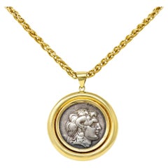 1970's Vintage Ancient Coin 14 Karat Gold Alexander the Great Athena Pendant Nec