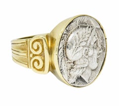 1970's Vintage Ancient Coin 18 Karat Gold Athena & Bull Ring
