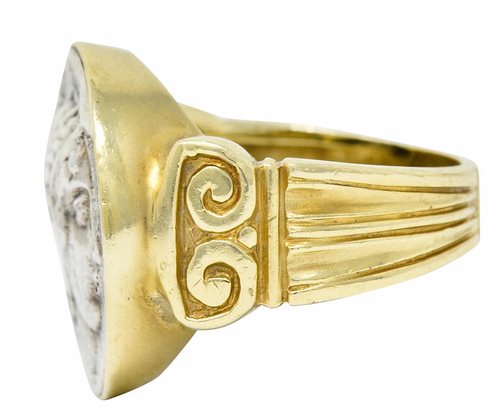 Women's or Men's 1970's Vintage Ancient Coin 18 Karat Gold Athena & Bull Ring