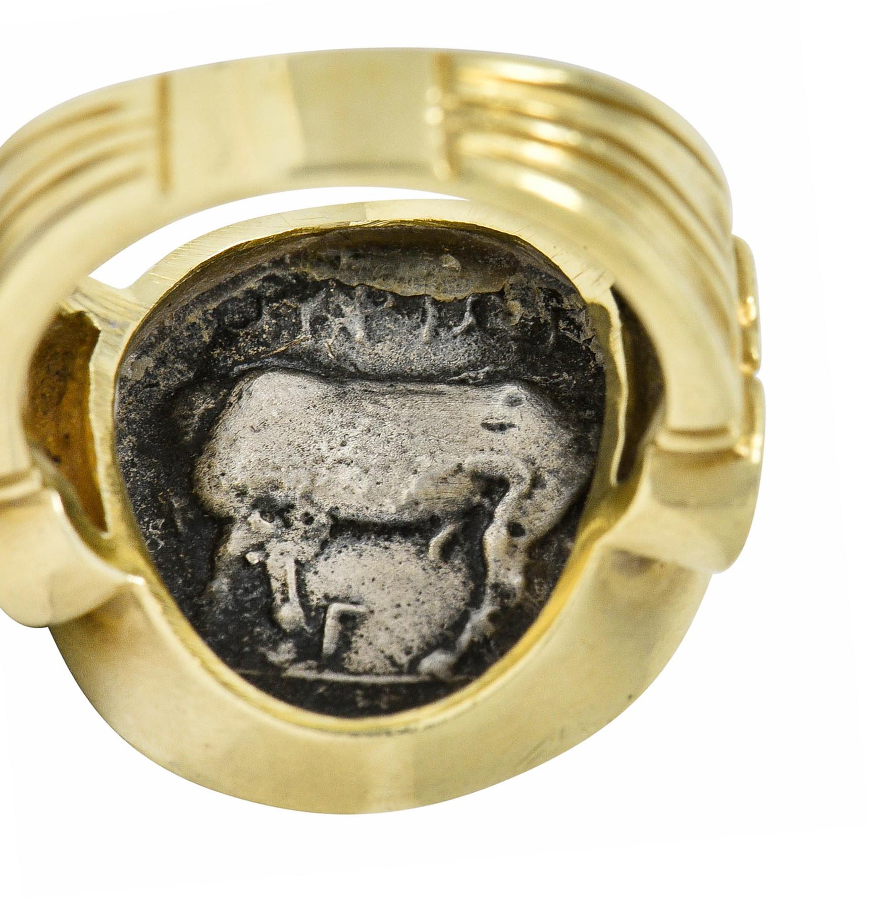 1970's Vintage Ancient Coin 18 Karat Gold Athena & Bull Ring 3