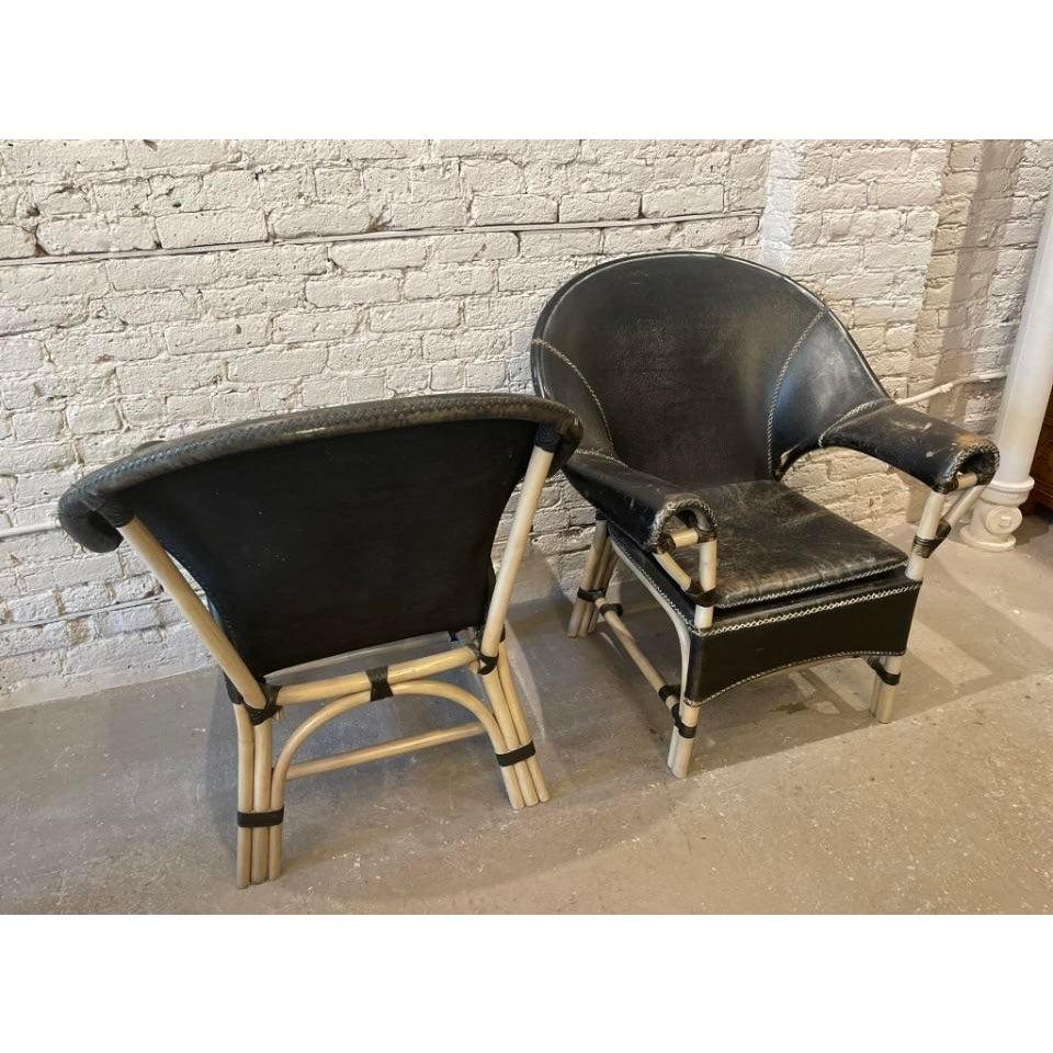 1970 Vintage Budji Layug Chaises en bambou et cuir - une paire en vente 1