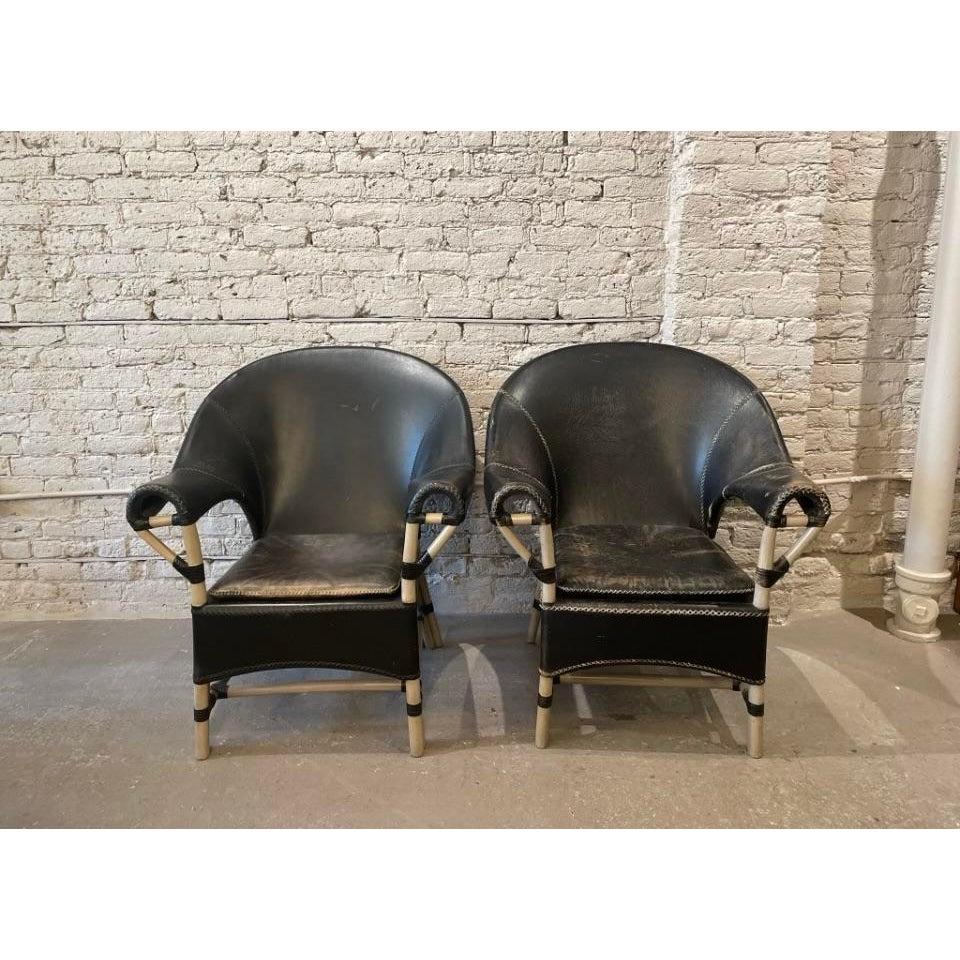 1970 Vintage Budji Layug Chaises en bambou et cuir - une paire en vente 2