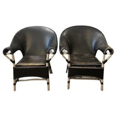 1970 Vintage Budji Layug Chaises en bambou et cuir - une paire