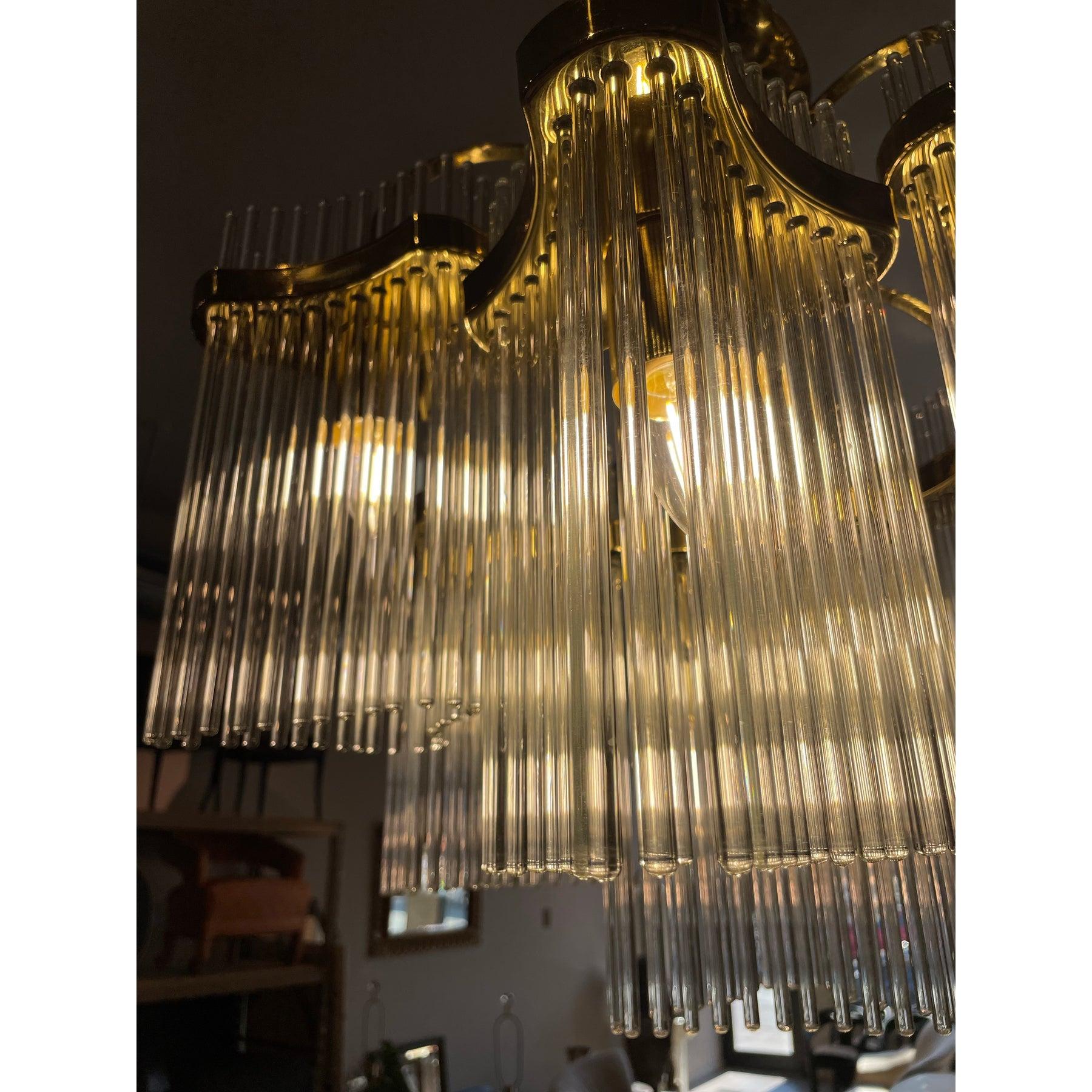1970s Vintage Arched Italian Gaetano Sciolari Chandelier With Glass Rods In Good Condition For Sale In Chicago, IL