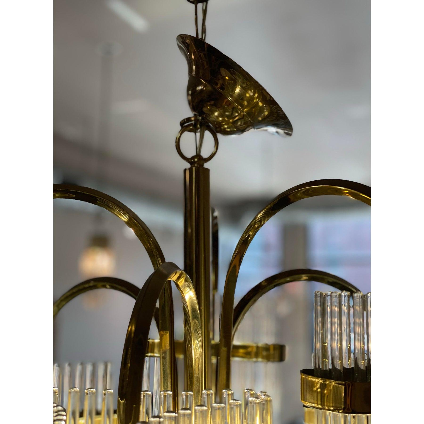 1970s Vintage Arched Italian Gaetano Sciolari Chandelier With Glass Rods For Sale 2