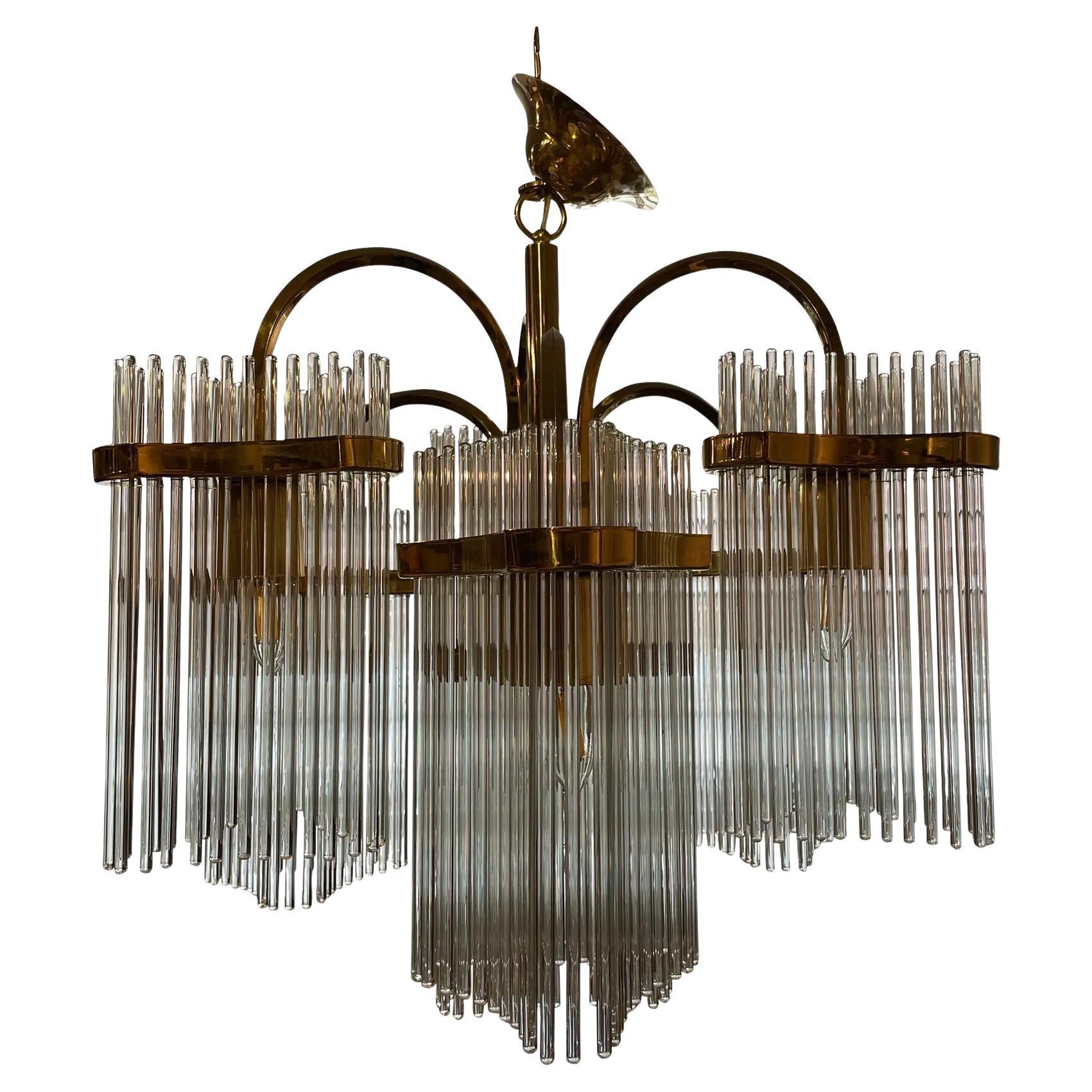 1970s Vintage Arched Italian Gaetano Sciolari Chandelier With Glass Rods For Sale