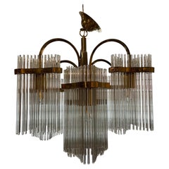 1970s Vintage Arched Italian Gaetano Sciolari Chandelier With Glass Rods