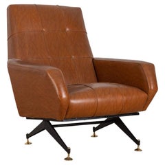 1970s Vintage Armchair in Brown Leather Italian Design