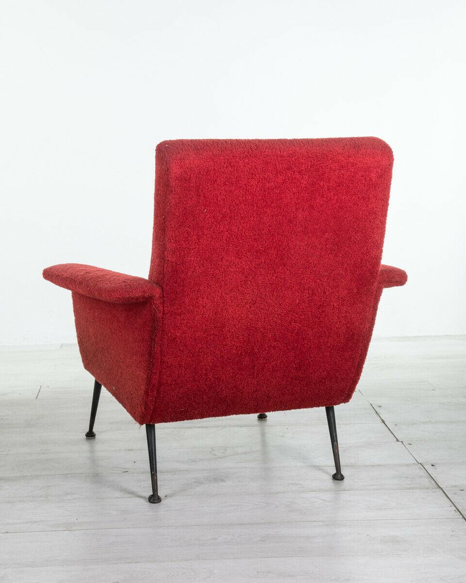 1970s Vintage Armchair in Red Fabric Italian Design  In Good Condition In None, IT