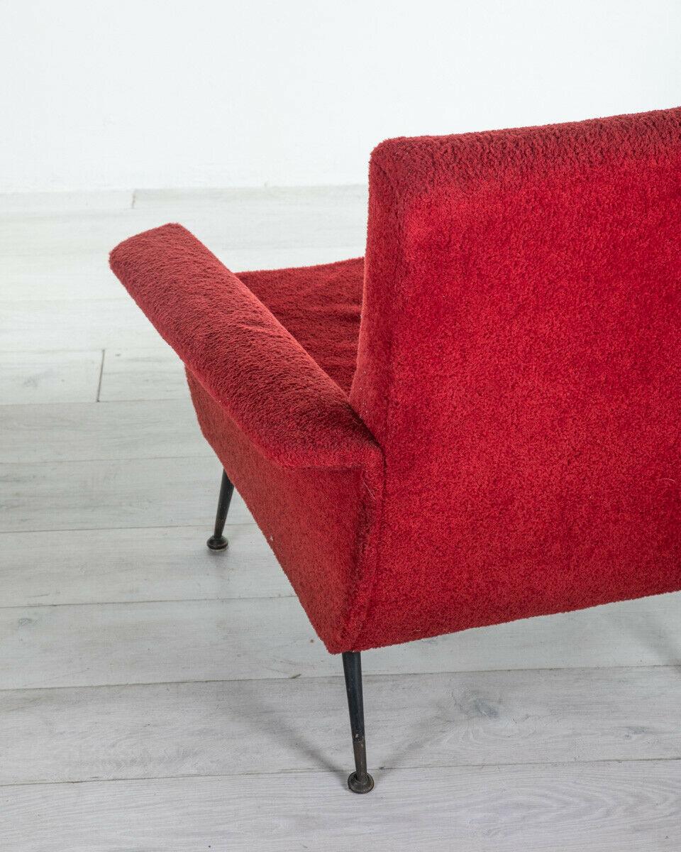 Late 20th Century 1970s Vintage Armchair in Red Fabric Italian Design 