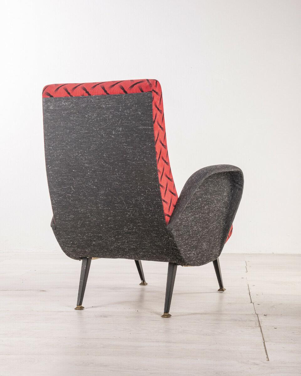 Italian 1970s Vintage Armchair in Red Fabric