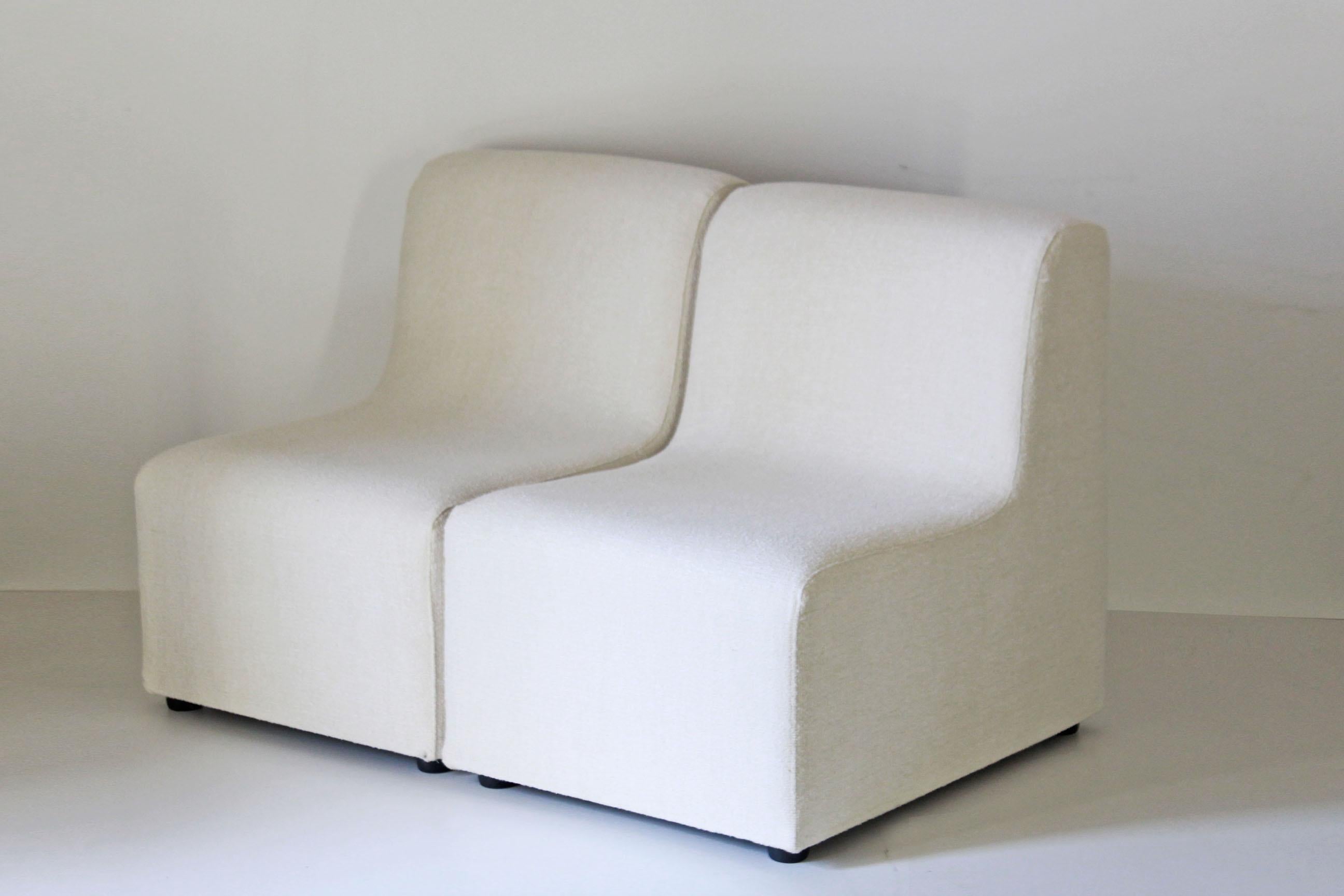 Mid-Century Modern 1970s Vintage White fabric Armchairs, Set of Two