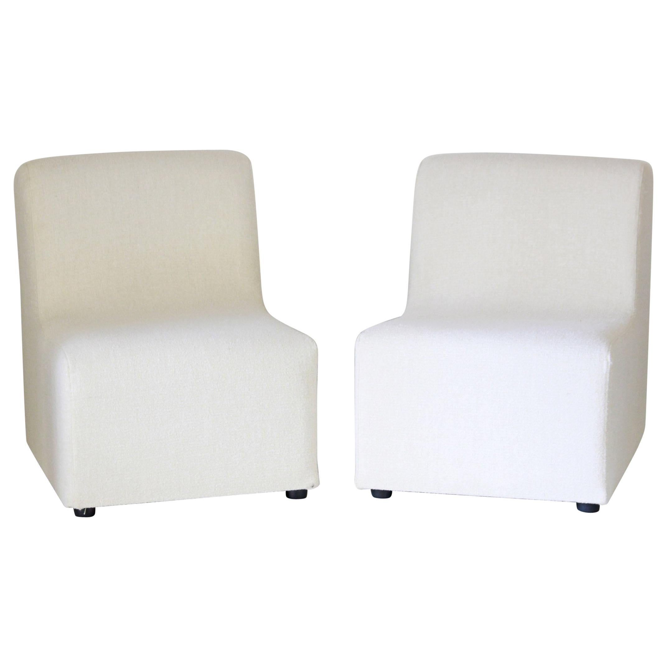 1970s Vintage White fabric Armchairs, Set of Two