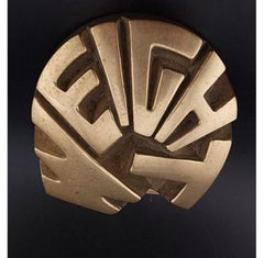 1970s Vintage Arnaldo Pomodoro Insp Brass Pop Art Paperweight Italy