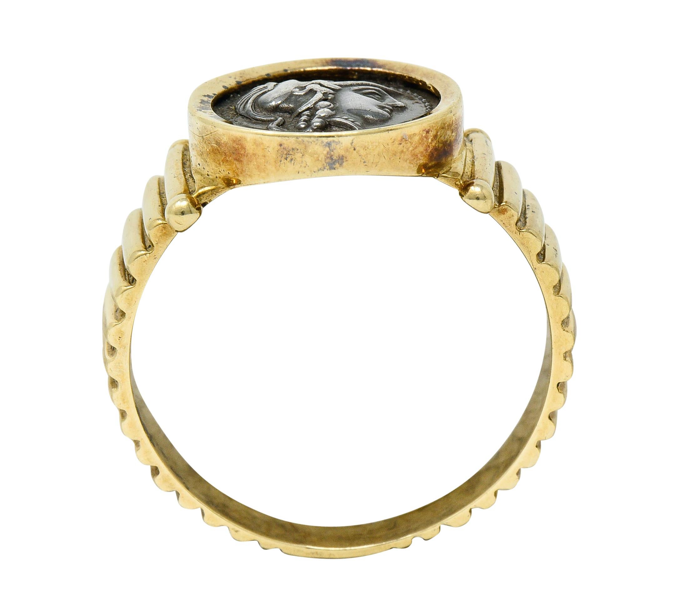 Women's or Men's 1970s Vintage Athena Antique Coin 14 Karat Gold Band Ring