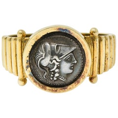 1970s Vintage Athena Antique Coin 14 Karat Gold Band Ring