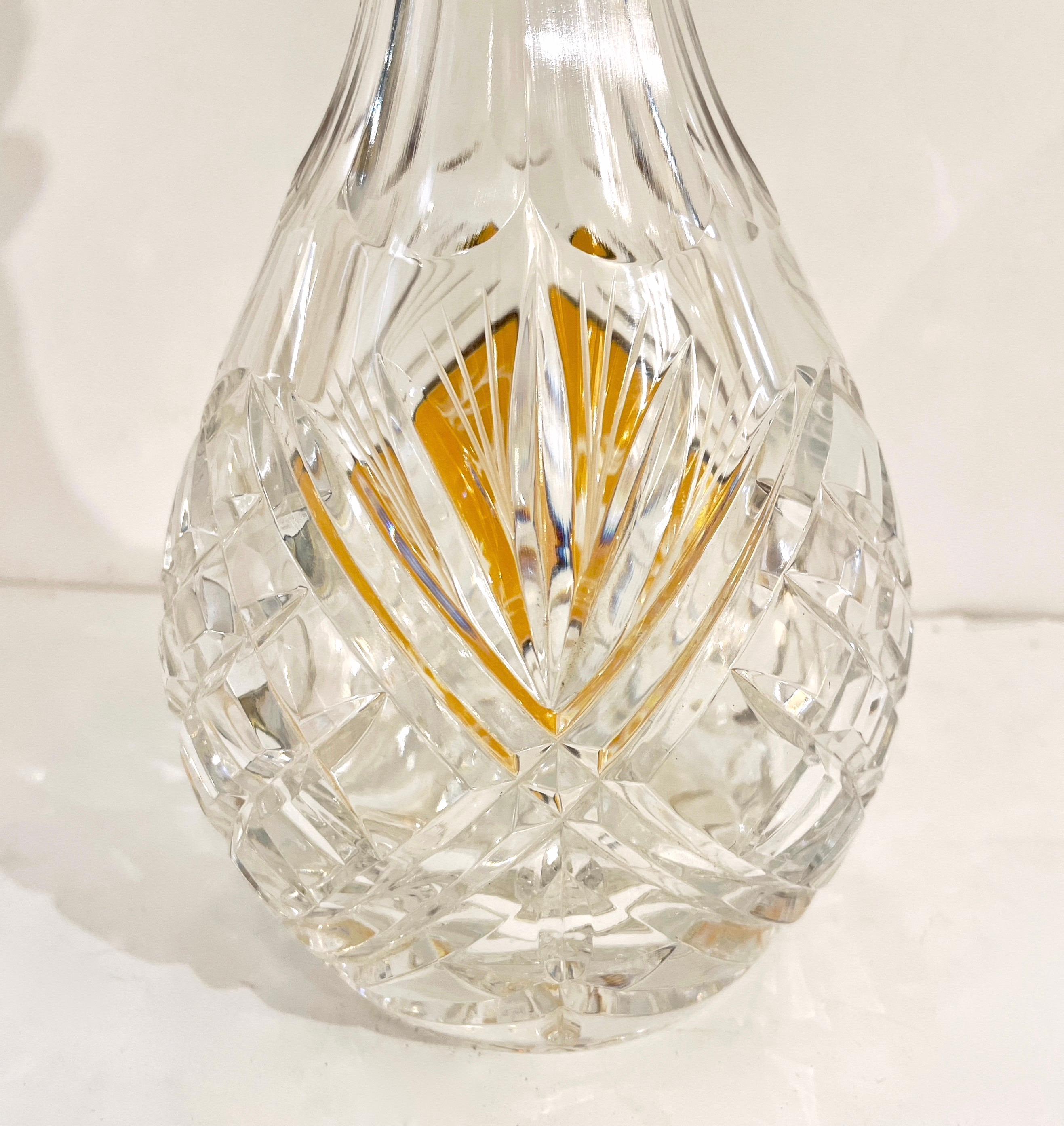 Baroque Revival 1970s Vintage Austrian Animal Engraved Overlaid Gold Amber Glass Liqueur Bottle For Sale