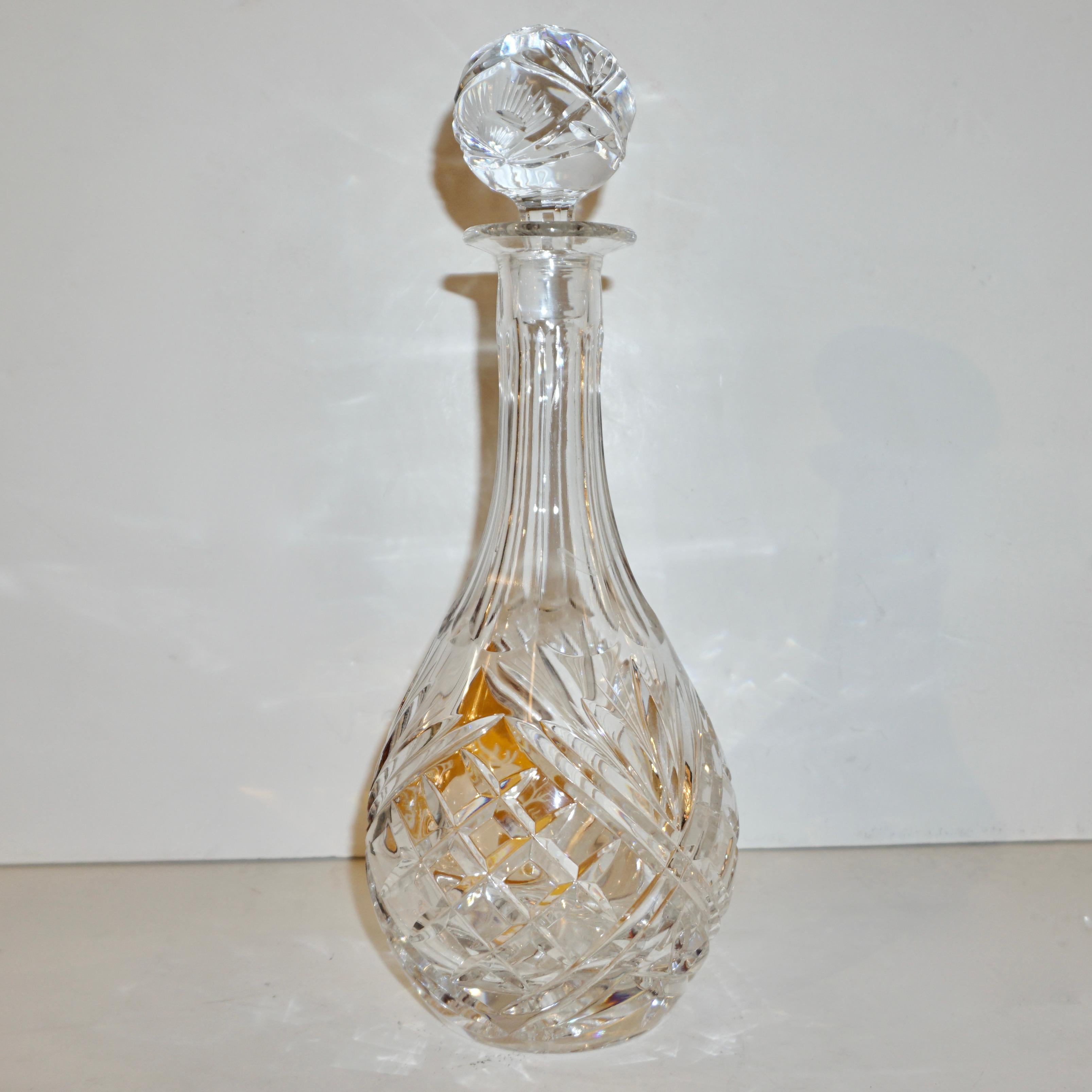 Etched 1970s Vintage Austrian Animal Engraved Overlaid Gold Amber Glass Liqueur Bottle For Sale