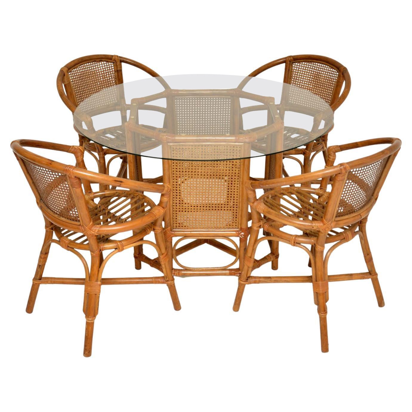 1970
s Vintage Bamboo 
Rattan Dining Table 
4 Chairs