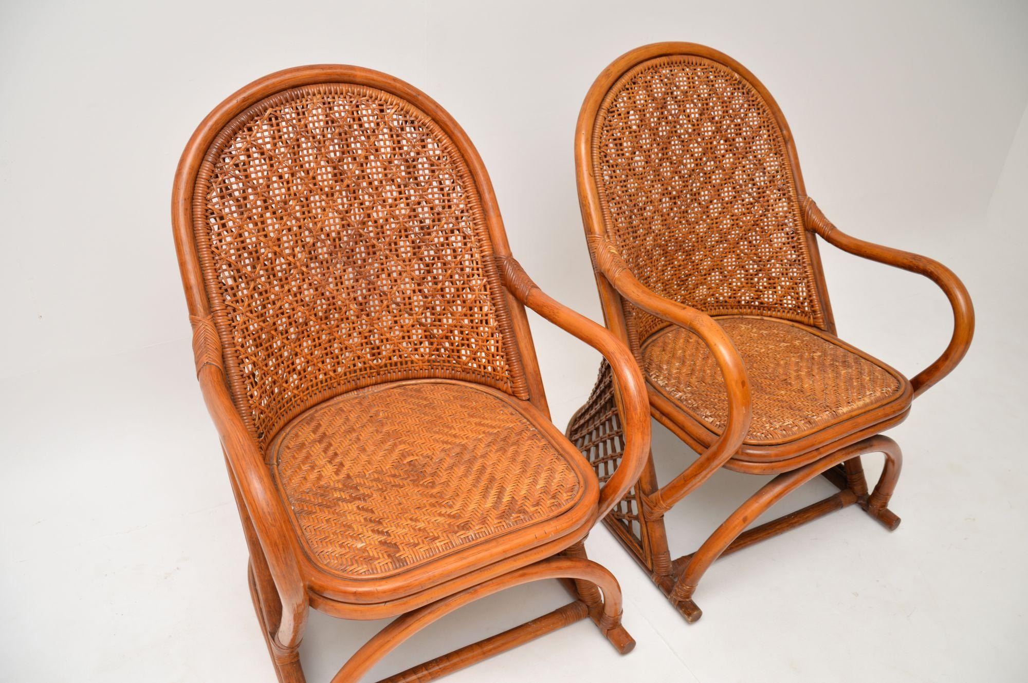1970's Vintage Bamboo & Rattan Pair of Armchairs, Coffee & Side Table In Good Condition In London, GB