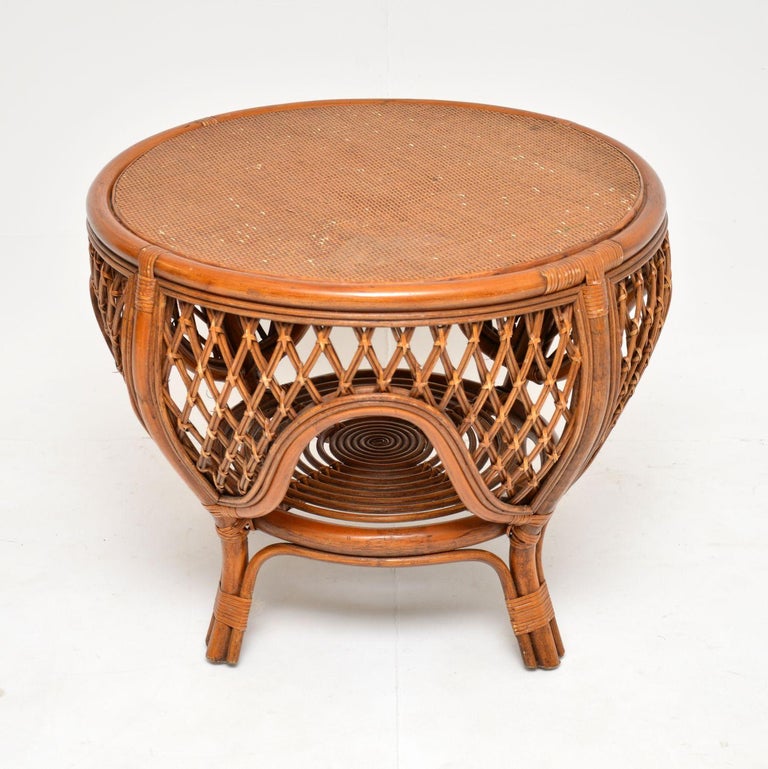 1970's Vintage Bamboo and Rattan Pair of Armchairs, Coffee and Side