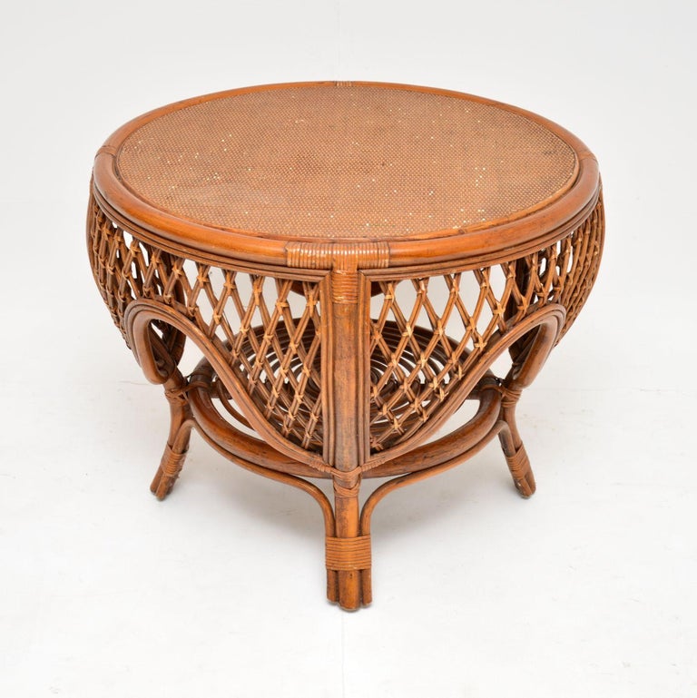 1970's Vintage Bamboo and Rattan Pair of Armchairs, Coffee and Side