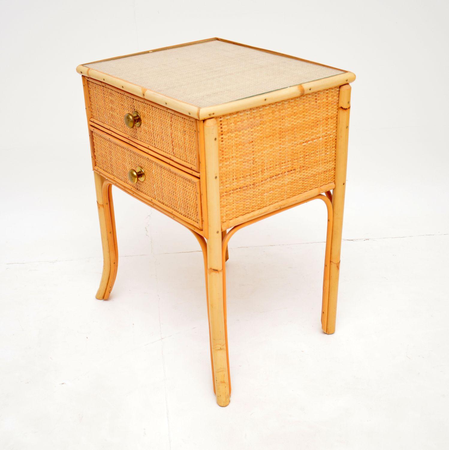 Mid-Century Modern 1970's Vintage Bamboo & Rattan Side Table / Chest