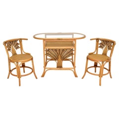 1970s Vintage Bamboo Rattan Table & Chairs