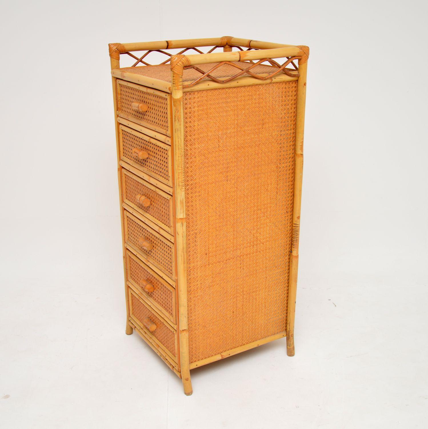 Mid-Century Modern 1970's Vintage Bamboo & Rattan Tallboy Chest of Drawers by Angraves For Sale