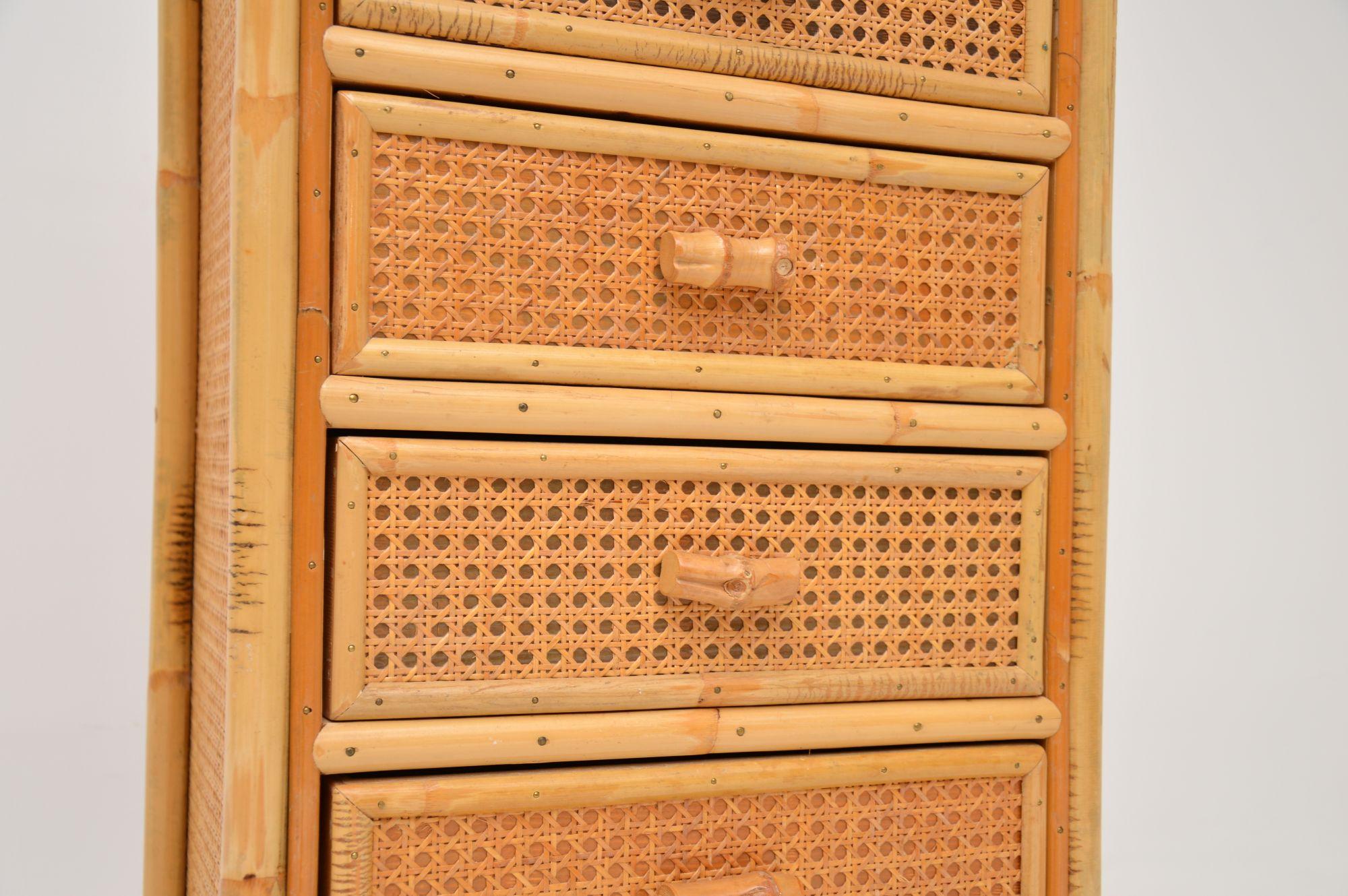 1970's Vintage Bamboo & Rattan Tallboy Chest of Drawers by Angraves For Sale 1