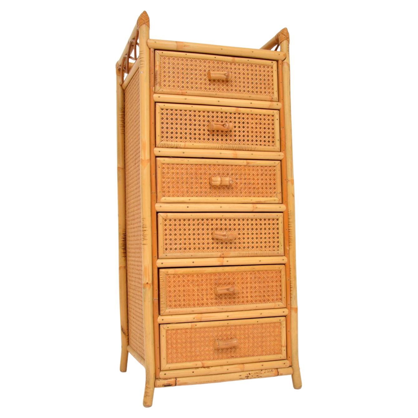 1970's Vintage Bamboo & Rattan Tallboy Chest of Drawers by Angraves For Sale