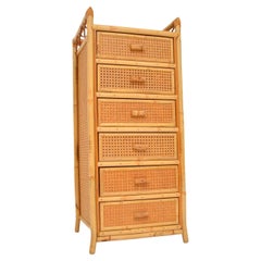 1970's Vintage Bamboo & Rattan Tallboy Chest of Drawers by Angraves