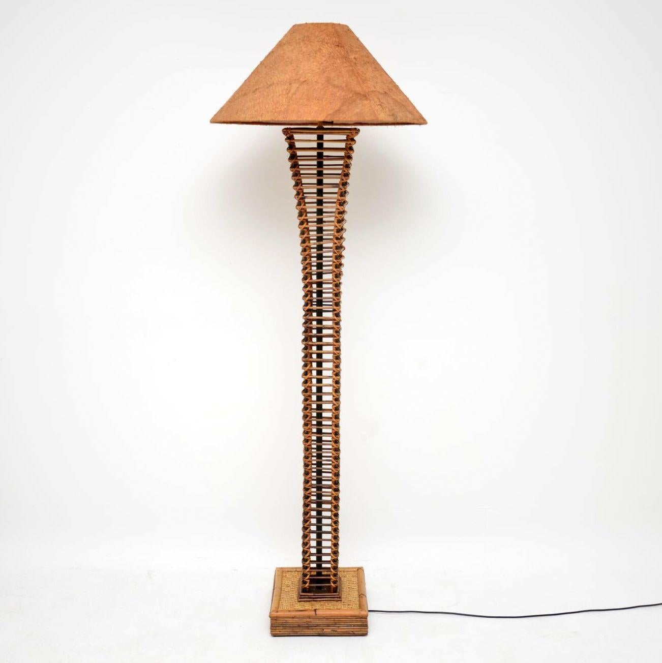 A beautiful and very unusual vintage floor lamp made from bamboo, with a brown suede shade. This dates from circa 1970s-1980s, it’s extremely well made and must have been very labour intensive to produce! The condition is great for its age, with