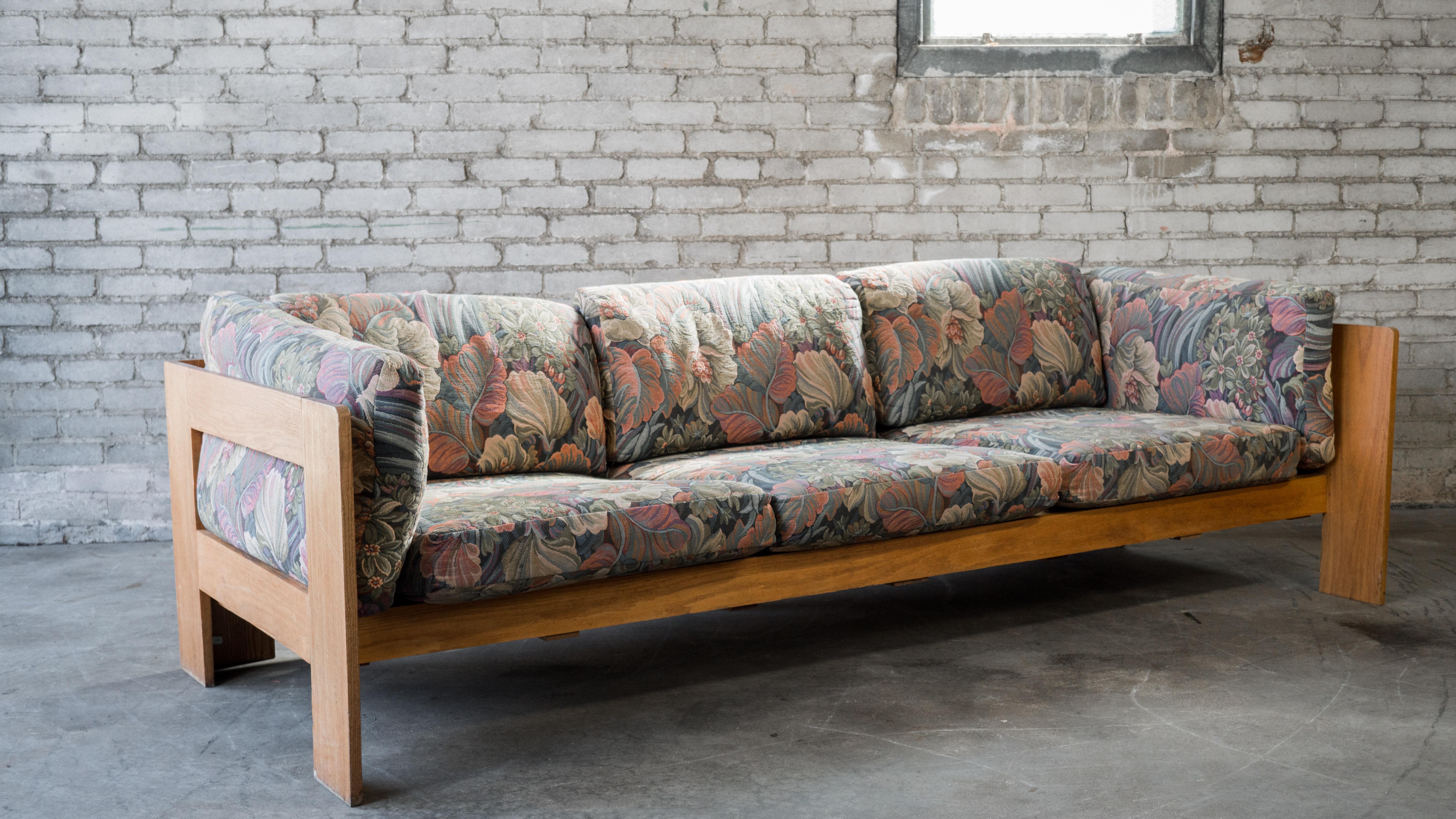 Mid-Century Modern 1970s Vintage Bastiano Style Oak Sofa For Sale