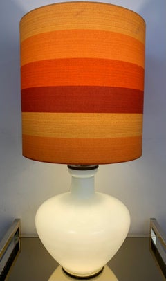 1970s Vintage Belgium White & Clear Illuminated Bulbous Glass & Brass Lamp Base